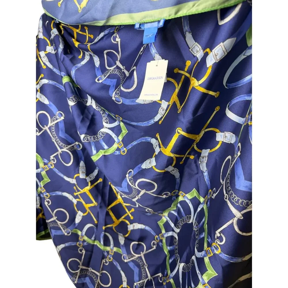 J. McLaughlin Magic Scarf Navy Green Equestrian Print New With Tags